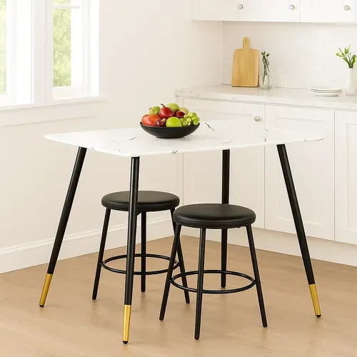 Table De Salle À Manger Rectangulaire Imitation Marbre Pieds Noir Et Doré 110x70