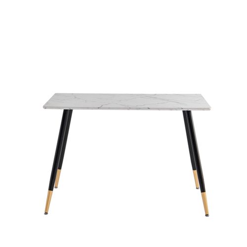 Table De Salle À Manger Rectangulaire Imitation Marbre Pieds Noir Et Doré 110x70