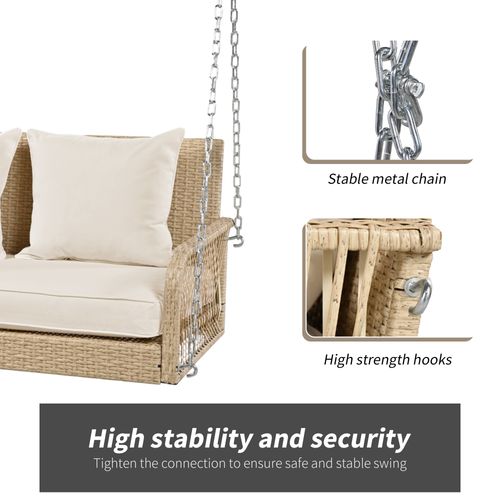 Balancelle Suspendue En Rotin Tressé Avec Coussins Crème Thaldraith