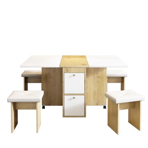 Set De Jardin Lugano - Table + 4 Chaises Pliables - Poly Rotin Gris Beige - Imperméable & Peu Encombrant - Balcon, Terrasse, Camping