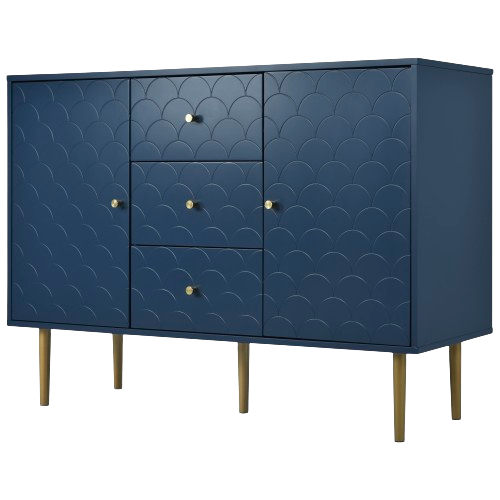 Commode buffet haut avec 2 portes 3 tiroirs bleu marine motif d'écailles H82/B120/T40 AIKETS