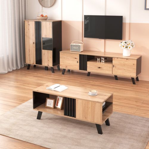 Table Basse Rectangulaire Industriel Effet Bois Et Noir 100x60x53cm