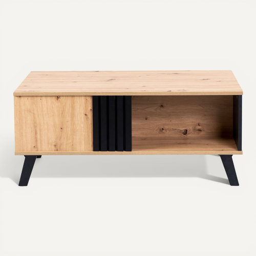 Table Basse Rectangulaire Industriel Effet Bois Et Noir 100x60x53cm