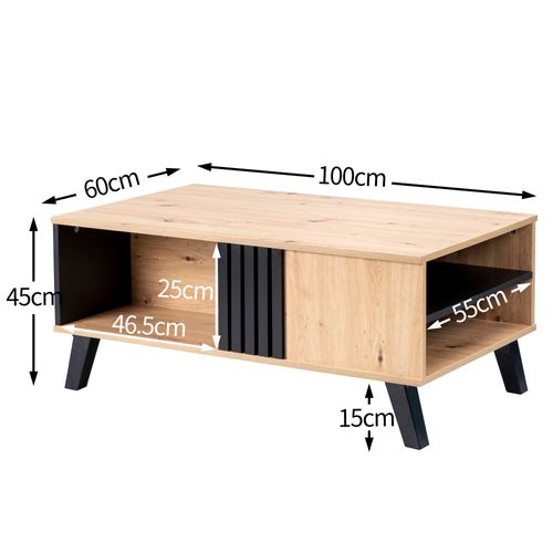 Table Basse Rectangulaire Industriel Effet Bois Et Noir 100x60x53cm