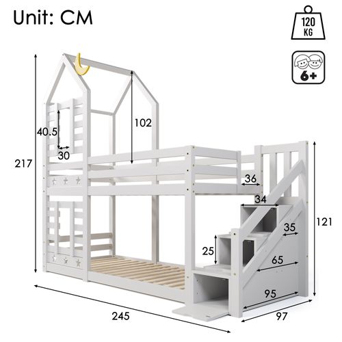 Lit Superposé Lit Enfant Bois Blanc Escalier Avec Rangement 90x200cm