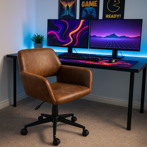 Chaise De Bureau Vintage En Tissu Suède Réglable Et 5 Roulettes