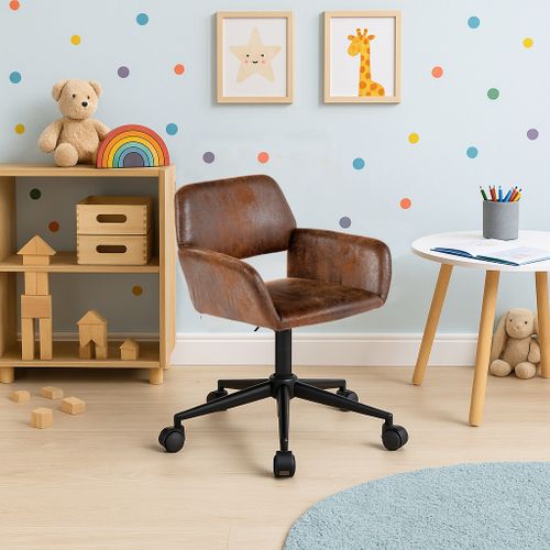 Chaise De Bureau Vintage En Tissu Suède Réglable Et 5 Roulettes