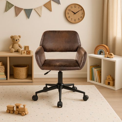 Chaise De Bureau Vintage En Tissu Suède Réglable Et 5 Roulettes