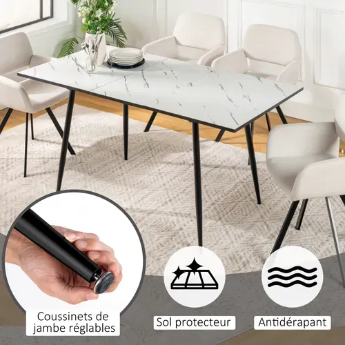Table De Salle à Manger Extensible Blanche Effet Marbre 120-160x80x75cm