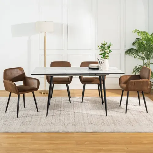 Table De Salle à Manger Extensible Blanche Effet Marbre 120-160x80x75cm