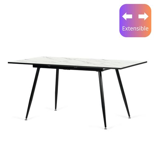 Table De Salle à Manger Extensible Blanche Effet Marbre 120-160x80x75cm