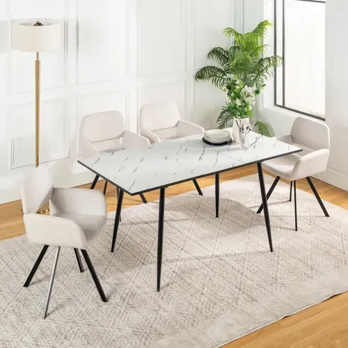 Table De Salle à Manger Extensible Blanche Effet Marbre 120-160x80x75cm