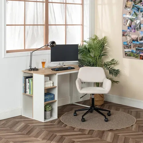 Chaise De Bureau Ergonomique Réglable, Design Moderne Avec Roulettes, Tissu Confortable Beige