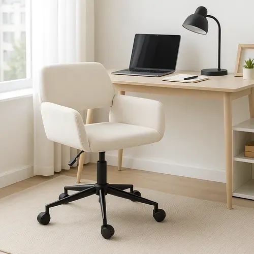 Chaise De Bureau Ergonomique Réglable, Design Moderne Avec Roulettes, Tissu Confortable Beige