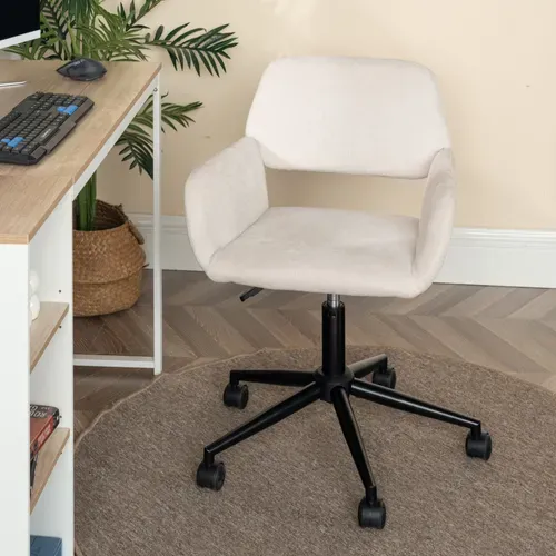 Chaise De Bureau Ergonomique Réglable, Design Moderne Avec Roulettes, Tissu Confortable Beige