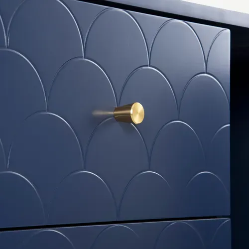 Meuble De Salle De Bain Bleu Marine Avec Motif Écailles Et Pieds Dorés Étagère Réglable