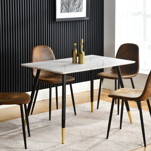 Ensemble Table Blanche Effet Marbre Et 4 Chaises Scandinaves Blanches Cassées