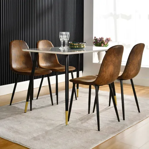 Lot De 4 Chaises Scandinave Retro Marron Suede Salle à Manger Salon Bureau Chambre Vintage