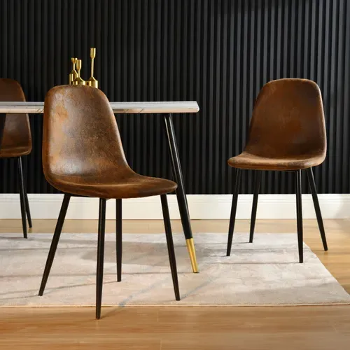 Lot De 4 Chaises Scandinave Retro Marron Suede Salle à Manger Salon Bureau Chambre Vintage