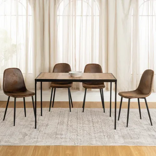 Lot De 4 Chaises Scandinave Retro Marron Suede Salle à Manger Salon Bureau Chambre Vintage