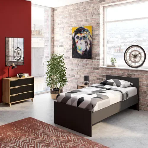 Lit 90x190 cm BEST LAK 2 noir mat vue d'ambiance 1