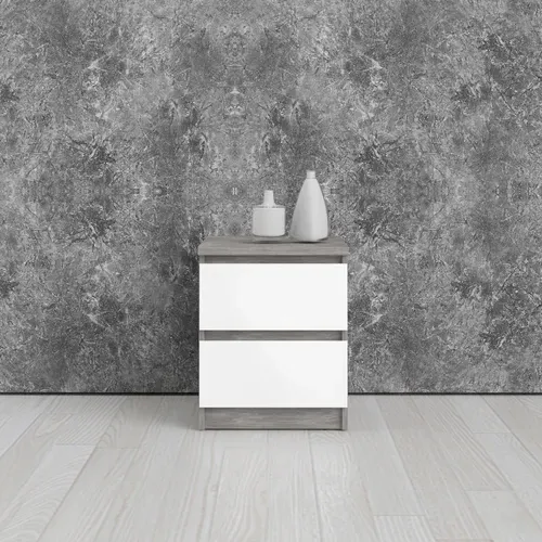 Chevet 2 tiroirs BEST LAK blanc laqué béton vue d'ambiance 1