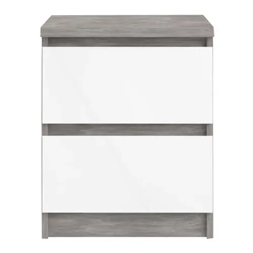 Chevet 2 tiroirs BEST LAK blanc laqué béton vue de face