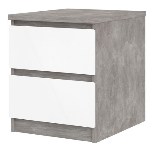 Chevet 2 tiroirs BEST LAK blanc laqué béton vue de profil