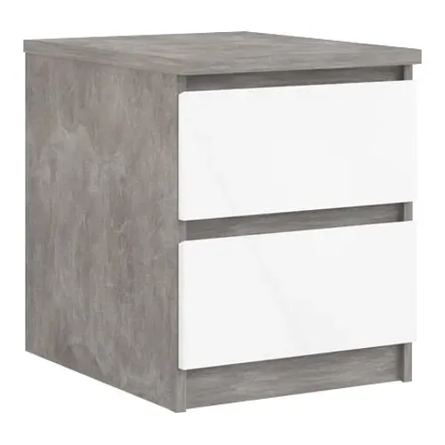 Chevet 2 tiroirs BEST LAK blanc laqué béton vue 3/4