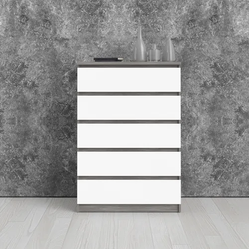 Commode 5 tiroirs BEST LAK blanc laqué imitation béton