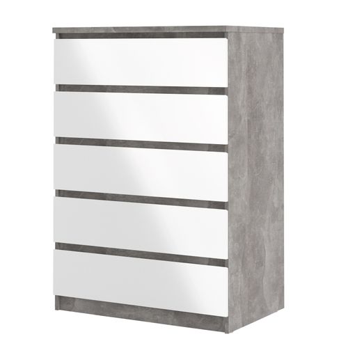 Commode 5 tiroirs BEST LAK blanc laqué imitation béton