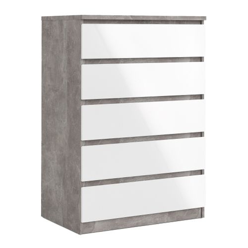 Commode 5 tiroirs BEST LAK blanc laqué imitation béton