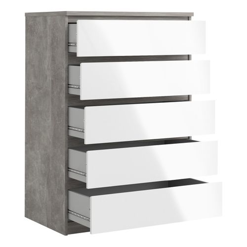 Commode 5 tiroirs BEST LAK blanc laqué imitation béton