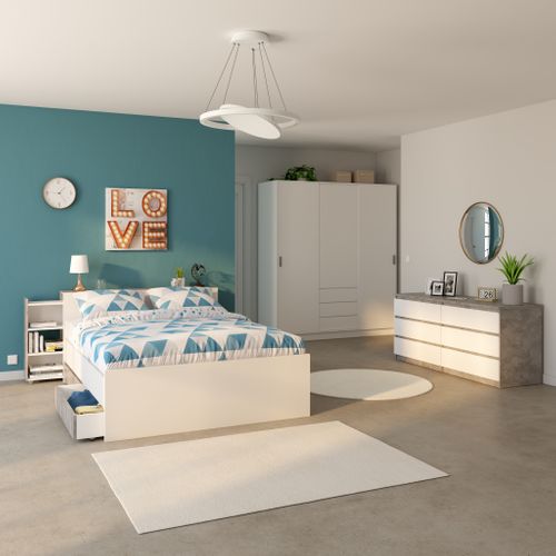 Commode 2x3 tiroirs BEST LAK Blanc et béton
