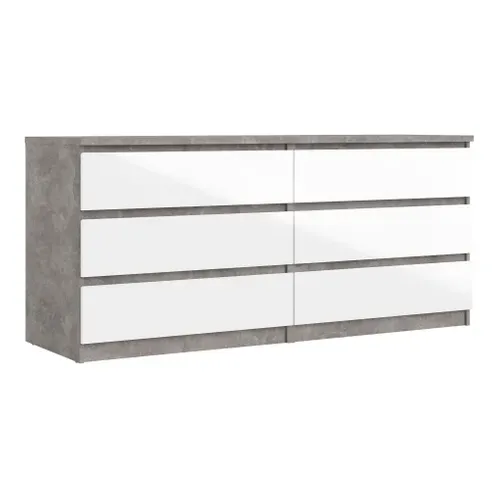Commode 2x3 tiroirs BEST LAK Blanc et béton vue 3/4