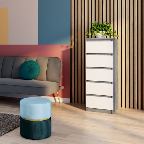 Chiffonnier 5 tiroirs BEST LAK Blanc laqué et béton