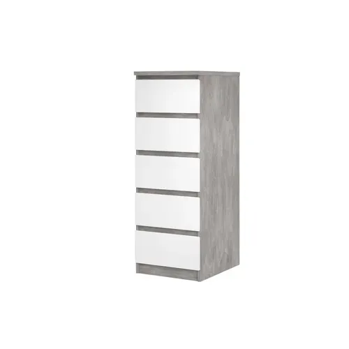 Chiffonnier 5 tiroirs BEST LAK Blanc laqué et béton