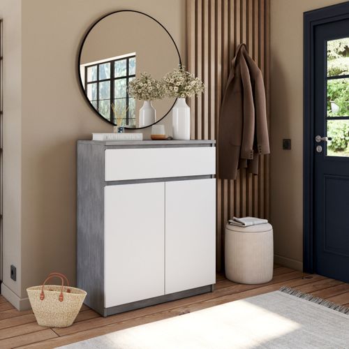 Rangement 2 portes / 1 tiroir BEST LAK Blanc laqué béton