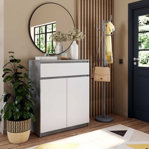 Rangement 2 portes / 1 tiroir BEST LAK Blanc laqué béton