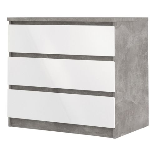 Commode 3 tiroirs BEST LAK blanc laqué béton vue de profil