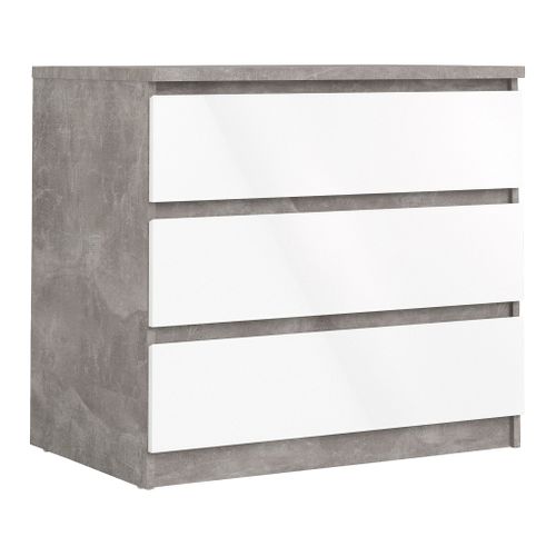 Commode 3 tiroirs BEST LAK blanc laqué béton vue 3/4