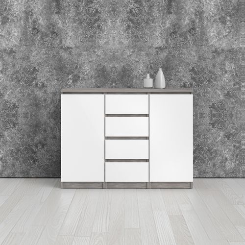 Rangement 2 portes 4 tiroirs BEST LAK Blanc laqué béton