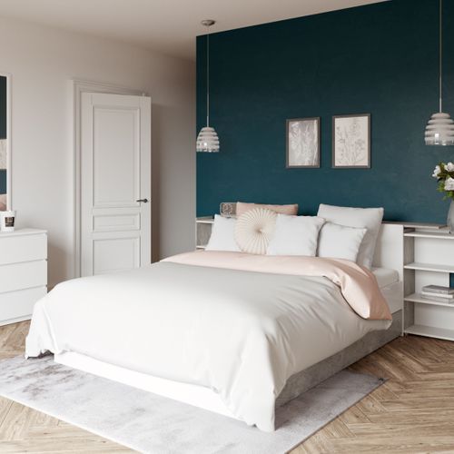 2 tiroirs de rangement pour blanc et béton BEST LAK lit 90x190 et 140x190 cm