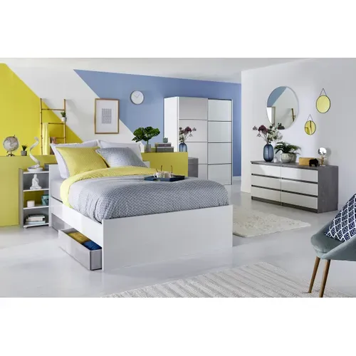 Tête de lit 140 cm avec BEST LAK rangement blanc laqué béton