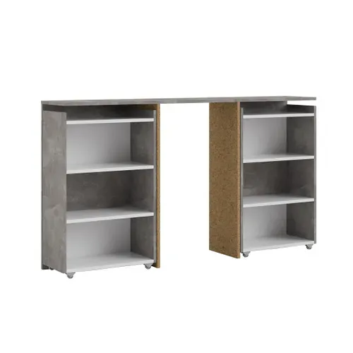 Tête de lit 140 cm avec BEST LAK rangement blanc laqué béton vue 3/4