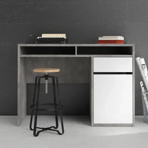 Bureau 1 porte et 1 tiroir BEST LAK 2 Imitation béton/blanc brillant vue d'ambiance 1