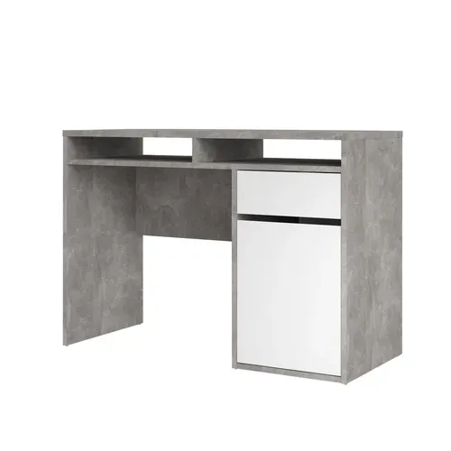 Bureau 1 porte et 1 tiroir BEST LAK 2 Imitation béton/blanc brillant