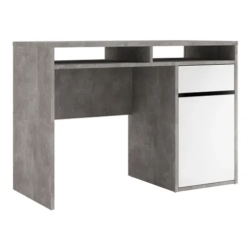 Bureau 1 porte et 1 tiroir BEST LAK 2 Imitation béton/blanc brillant