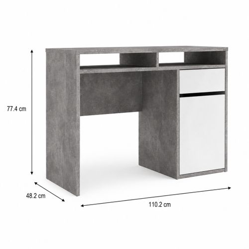 Bureau 1 porte et 1 tiroir BEST LAK 2 Imitation béton/blanc brillant