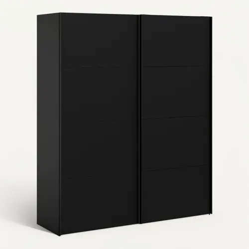 Armoire 2 portes coulissantes ELEGANCE XL L.180 cm noir mat vue 3/4